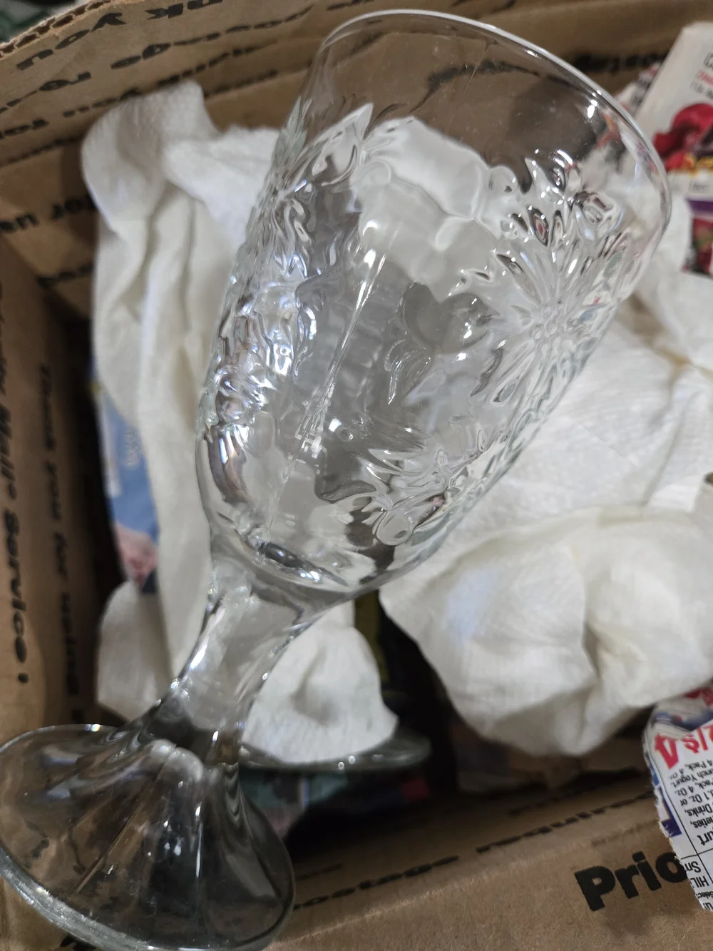Princess House Clear Embossed Glass Goblet - Elegant Floral Pattern